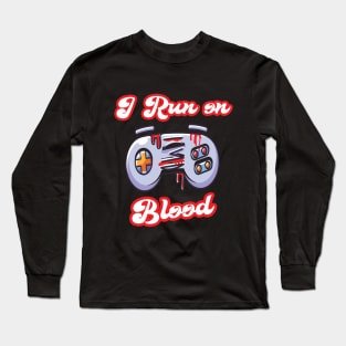 I run on joystick blood gamer Halloween costume vintage gamer gift Long Sleeve T-Shirt